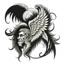 an angel's wing and a demon's wing at the neck tattoo design idea
