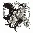 an angel's wing and a demon's wing at the neck tattoo design idea