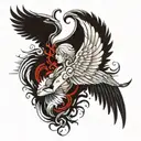 an angel's wing and a demon's wing at the neck tattoo design idea