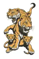 lioness protecting 3 cubs tattoo design idea