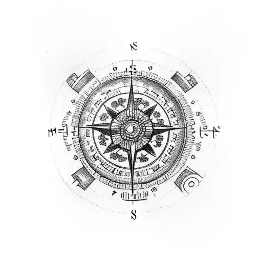 girly compass with japanese flowers tattoo design idea