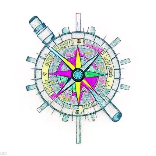 girly compass with japanese flowers tattoo design idea