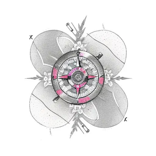 girly compass with japanese flowers tattoo design idea