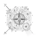 girly compass with japanese flowers tattoo design idea