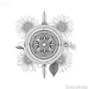 girly compass with japanese flowers tattoo design idea