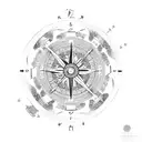 girly compass with japanese flowers tattoo design idea