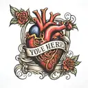 realistic heart with a empty chair inside with the words "you live here" tattoo design idea