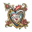 realistic heart with a empty chair inside with the words "you live here" tattoo design idea