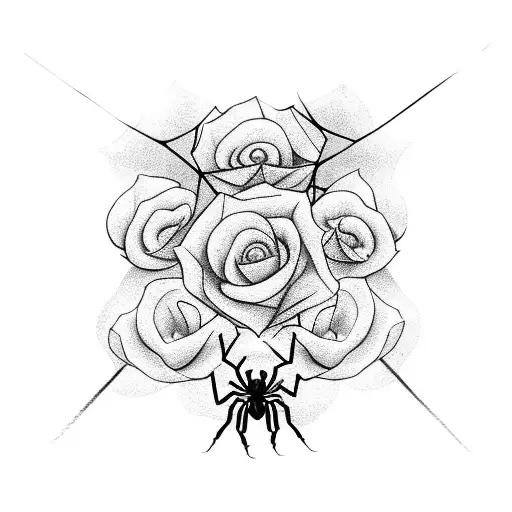 spider on a web that has roses tattoo design idea