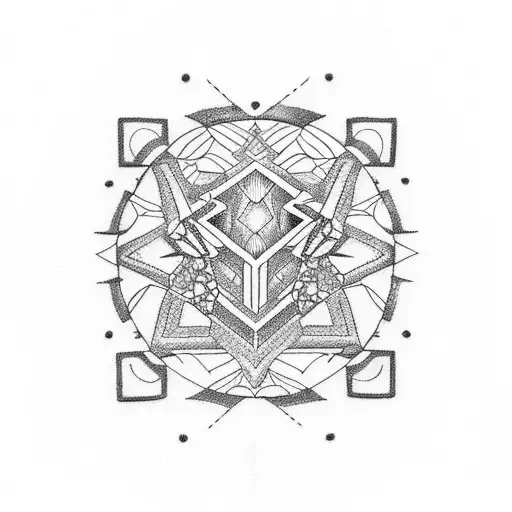 A dotwork tattoo of a geometric design incorporating the initials of each family member, representing the unity and strength of your family. tattoo design idea