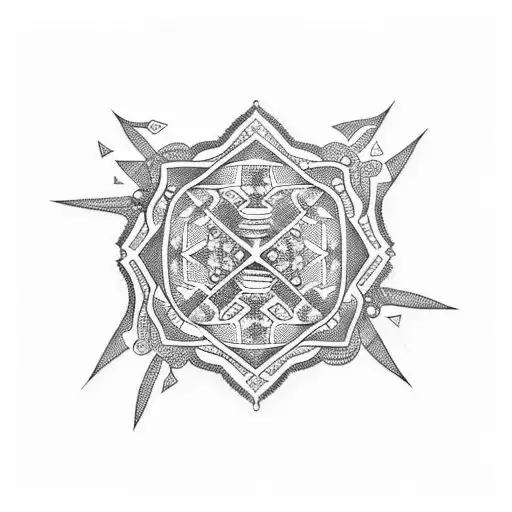 A tribal-inspired design with intricate shapes forming a constellation representing your family members, in blackwork style. tattoo design idea