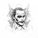a tattoo of a face where half of the face is Heath Ledger's Joker and the other half is Cristian Bale's Batman. tattoo design idea