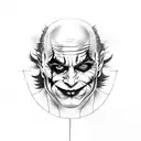 a tattoo of a face where half of the face is Heath Ledger's Joker and the other half is Cristian Bale's Batman. tattoo design idea