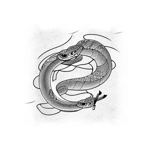 vertical Korean writing with snake tattoo design idea