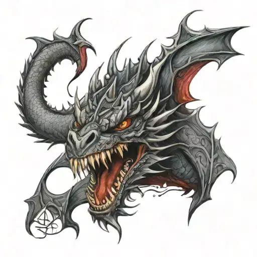 dragon, gothic, vampire, blood, fangs, calligraphy tattoo design idea