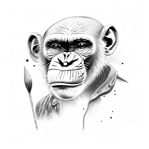 chimps banging sticks together on a gigantic rock floating in space tattoo design idea