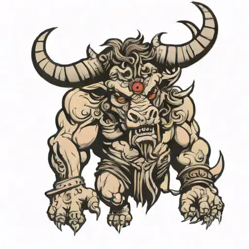 angry minotaur tattoo design idea