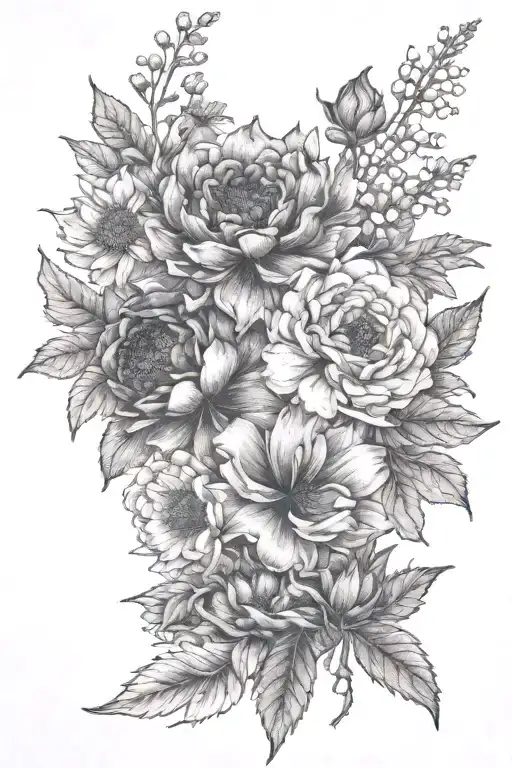 birth flowers from November, December, March and January  tattoo design idea