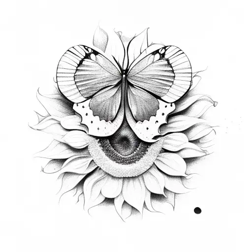 half Sunflower and half butterfly  tattoo design idea