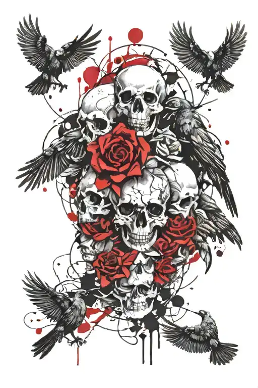 Colombian, cóndor, crows and skulls tattoo design idea