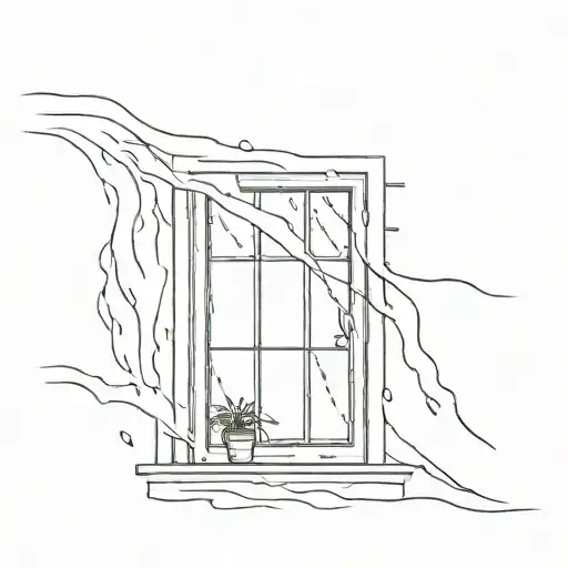 Window with rain pouring down and silhouette on other side tattoo design idea