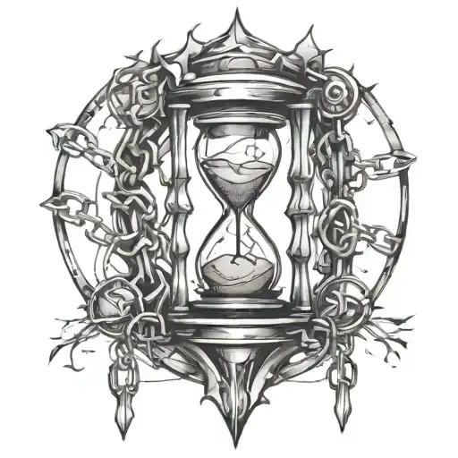 Shattered Mirror and Hourglass with Chains intertwined tattoo design idea