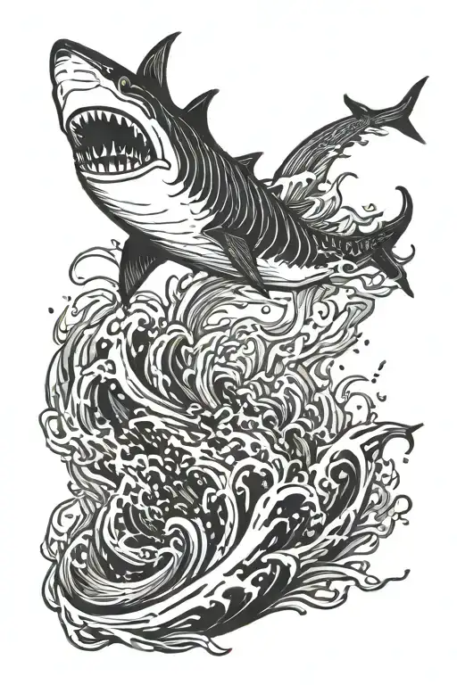 a shark jumping, no water. Solid blackwork tattoo design idea