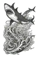 a shark jumping, no water. Solid blackwork tattoo design idea