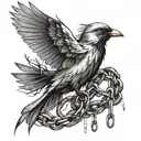 A bird breaking free from chains, symbolizing freedom from depression tattoo design idea