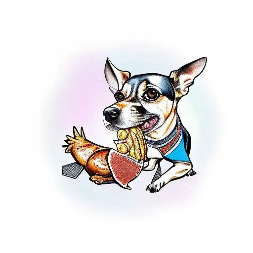 Chiweenie with a roast chicken tattoo design idea