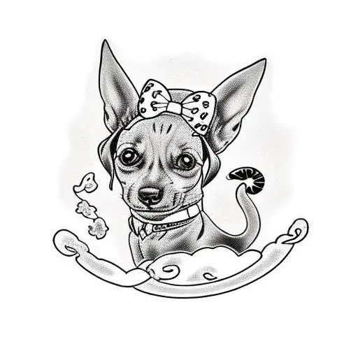 Chiweenie with cat tattoo design idea