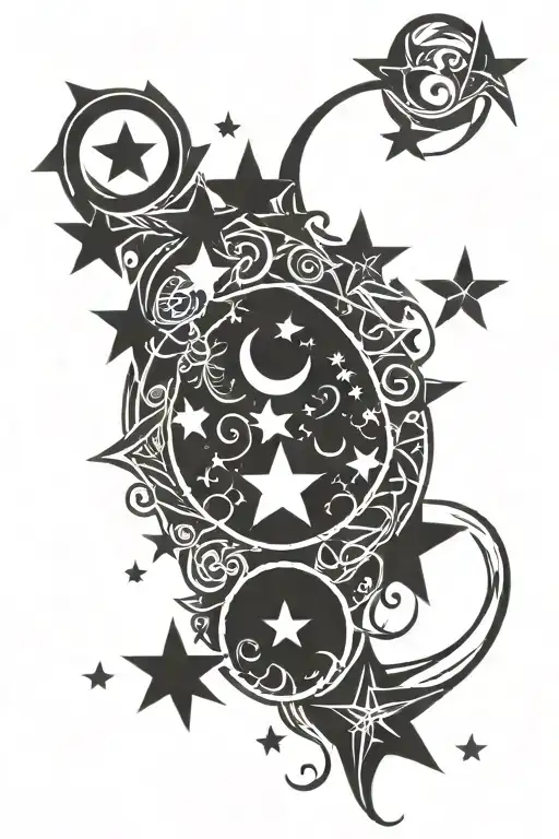 stars and moon  tattoo design idea