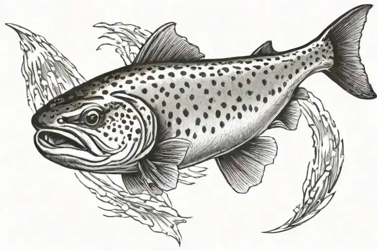 brown trout swimming upstream tattoo design idea