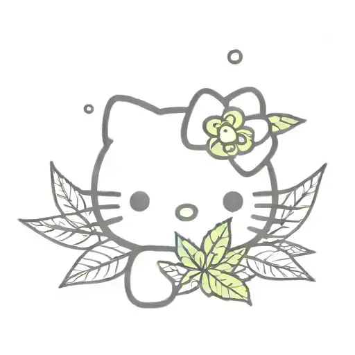 hello kitty and cannabis leaves falling tattoo design idea