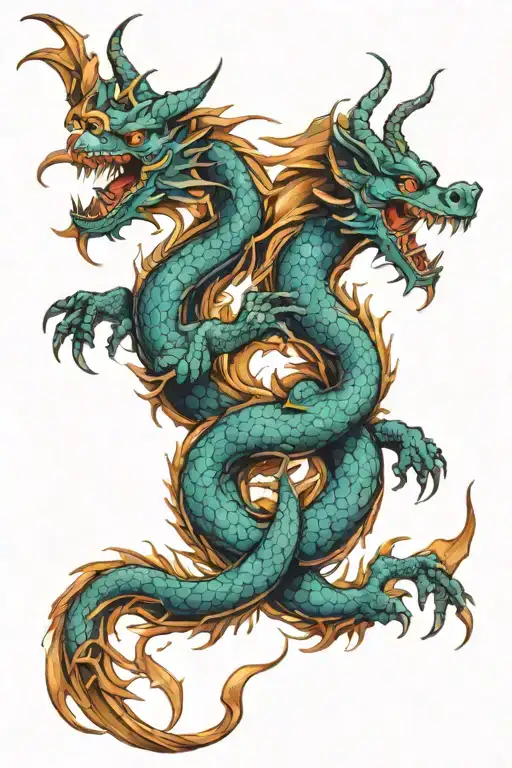 twin dragon gemini sign tattoo design idea