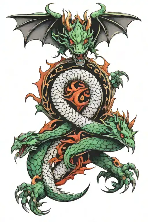 twin dragon wrapped together tattoo design idea