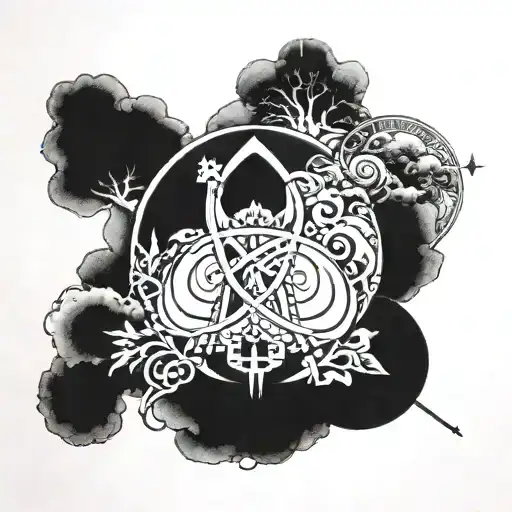 family and god symbol in alchemy tattoo design idea