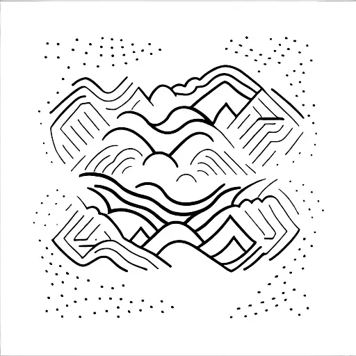 A minimalist tattoo of a mountain range, representing the ups and downs of life and the strength to overcome them. tattoo design idea