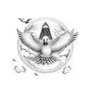 Motivational phrase with doves flying in heaven with a gate to heaven  tattoo design idea