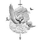 Motivational phrase with doves flying in heaven with a gate to heaven  tattoo design idea