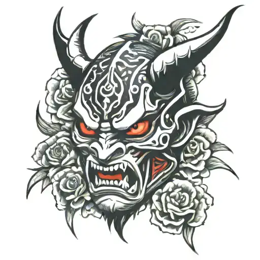 broken oni mask tattoo design idea