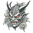 broken oni mask tattoo design idea