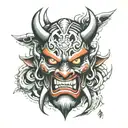 broken oni mask tattoo design idea