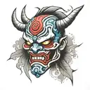 broken oni mask tattoo design idea