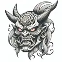 broken oni mask tattoo design idea