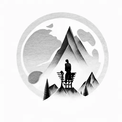 A mystical landscape with a full moon, mountains, and a silhouette of a person smoking a joint tattoo design idea