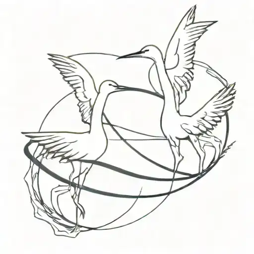 two cranes holding bow shaped ribbon tattoo design idea