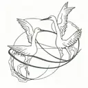 two cranes holding bow shaped ribbon tattoo design idea