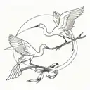 two cranes holding bow shaped ribbon tattoo design idea
