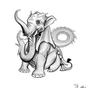 Dragon protecting elephant and penguin. include a butterfly tattoo design idea